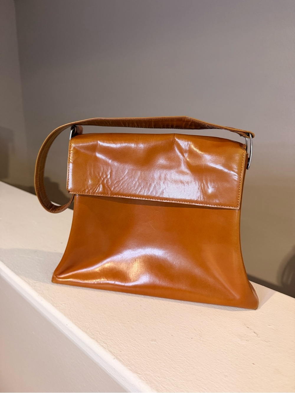 EBERLE Vintage Leather Shoulder Crossbody Bag Cognac Brown Envelope Flap